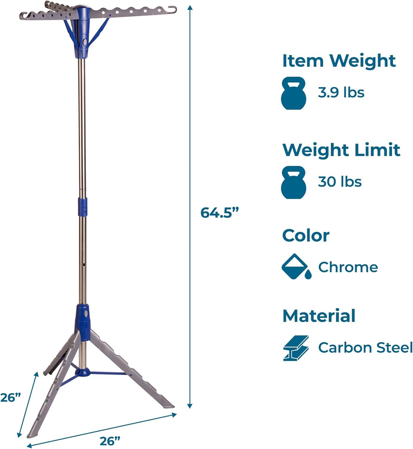 imageHoneyCanDo 64Inch Steel Tripod Clothes Drying Rack Foldable Collapsible Laundry Stand with 3 Rotatable Arms Holds 30 Hangers SpaceSaving Indoor Outdoor Air Dry Rack Blue1 Tier