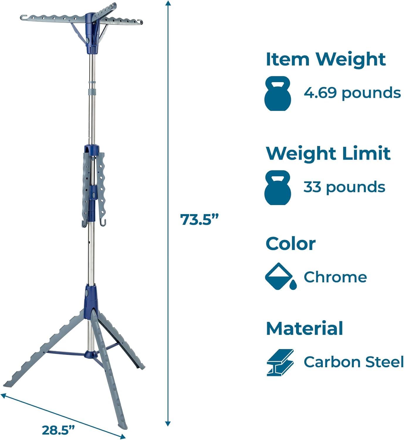 imageHoneyCanDo 64Inch Steel Tripod Clothes Drying Rack Foldable Collapsible Laundry Stand with 3 Rotatable Arms Holds 30 Hangers SpaceSaving Indoor Outdoor Air Dry Rack Blue2 Tier