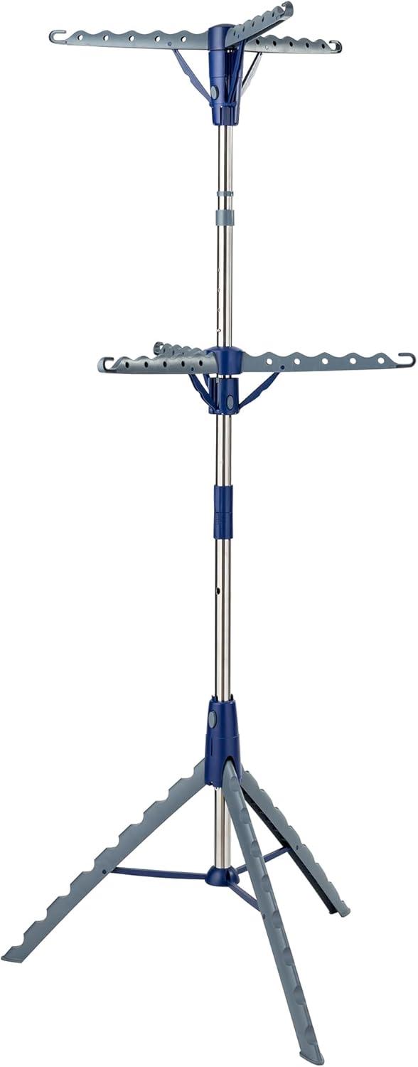 imageHoneyCanDo 64Inch Steel Tripod Clothes Drying Rack Foldable Collapsible Laundry Stand with 3 Rotatable Arms Holds 30 Hangers SpaceSaving Indoor Outdoor Air Dry Rack Blue2 Tier