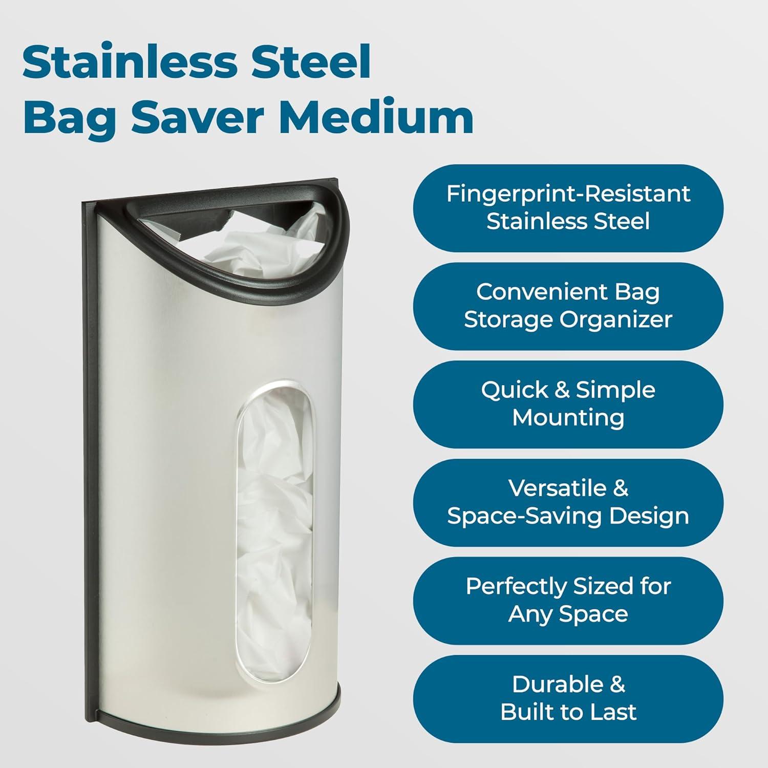 imageHoneyCanDo Stainless Steel Plastic Bag Saver amp Trash Bag Dispenser WallMounted Plastic Bag Organizer for Kitchen Pantry Garage Durable Stainless Steel Storage for Grocery Bags and SpaceSaving