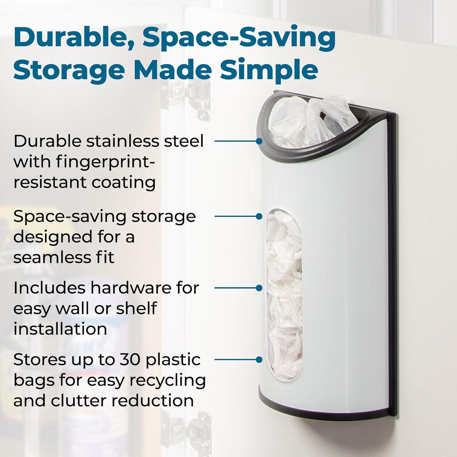 imageHoneyCanDo Stainless Steel Plastic Bag Saver amp Trash Bag Dispenser WallMounted Plastic Bag Organizer for Kitchen Pantry Garage Durable Stainless Steel Storage for Grocery Bags and SpaceSaving