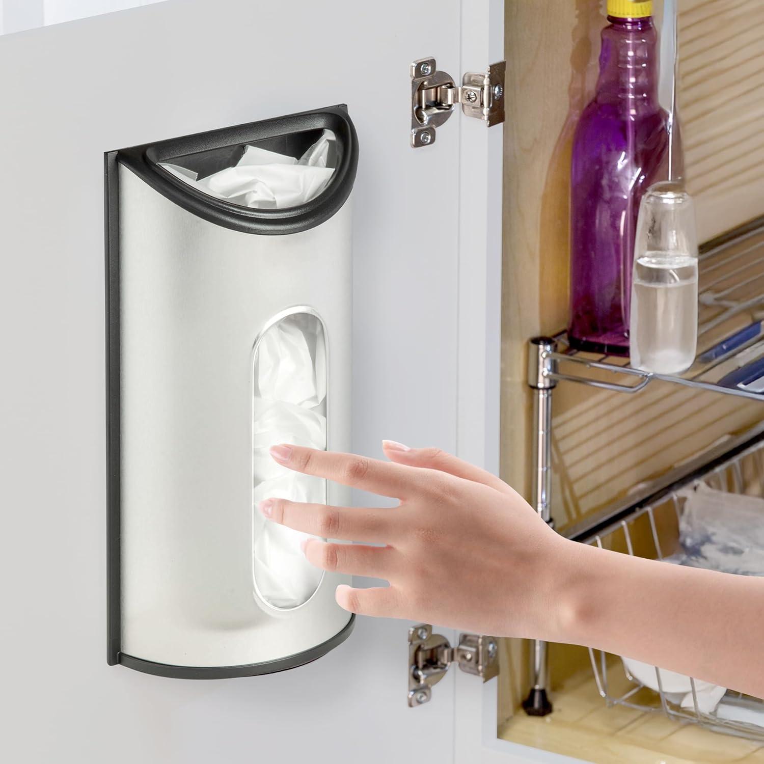 imageHoneyCanDo Stainless Steel Plastic Bag Saver amp Trash Bag Dispenser WallMounted Plastic Bag Organizer for Kitchen Pantry Garage Durable Stainless Steel Storage for Grocery Bags and SpaceSaving