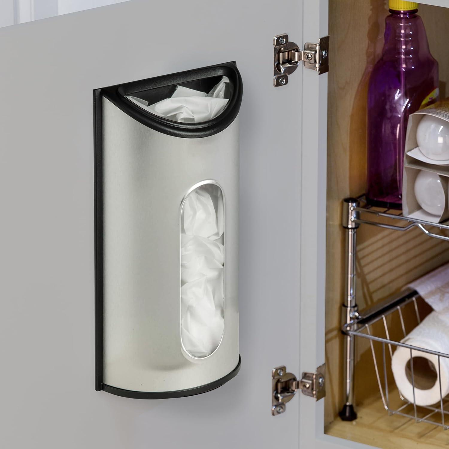 imageHoneyCanDo Stainless Steel Plastic Bag Saver amp Trash Bag Dispenser WallMounted Plastic Bag Organizer for Kitchen Pantry Garage Durable Stainless Steel Storage for Grocery Bags and SpaceSaving