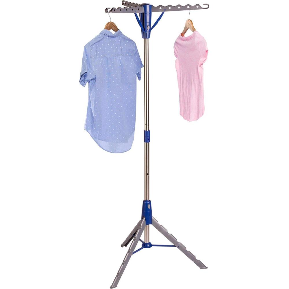 imageHoneyCanDo 64Inch Steel Tripod Clothes Drying Rack Foldable Collapsible Laundry Stand with 3 Rotatable Arms Holds 30 Hangers SpaceSaving Indoor Outdoor Air Dry Rack Blue1 Tier