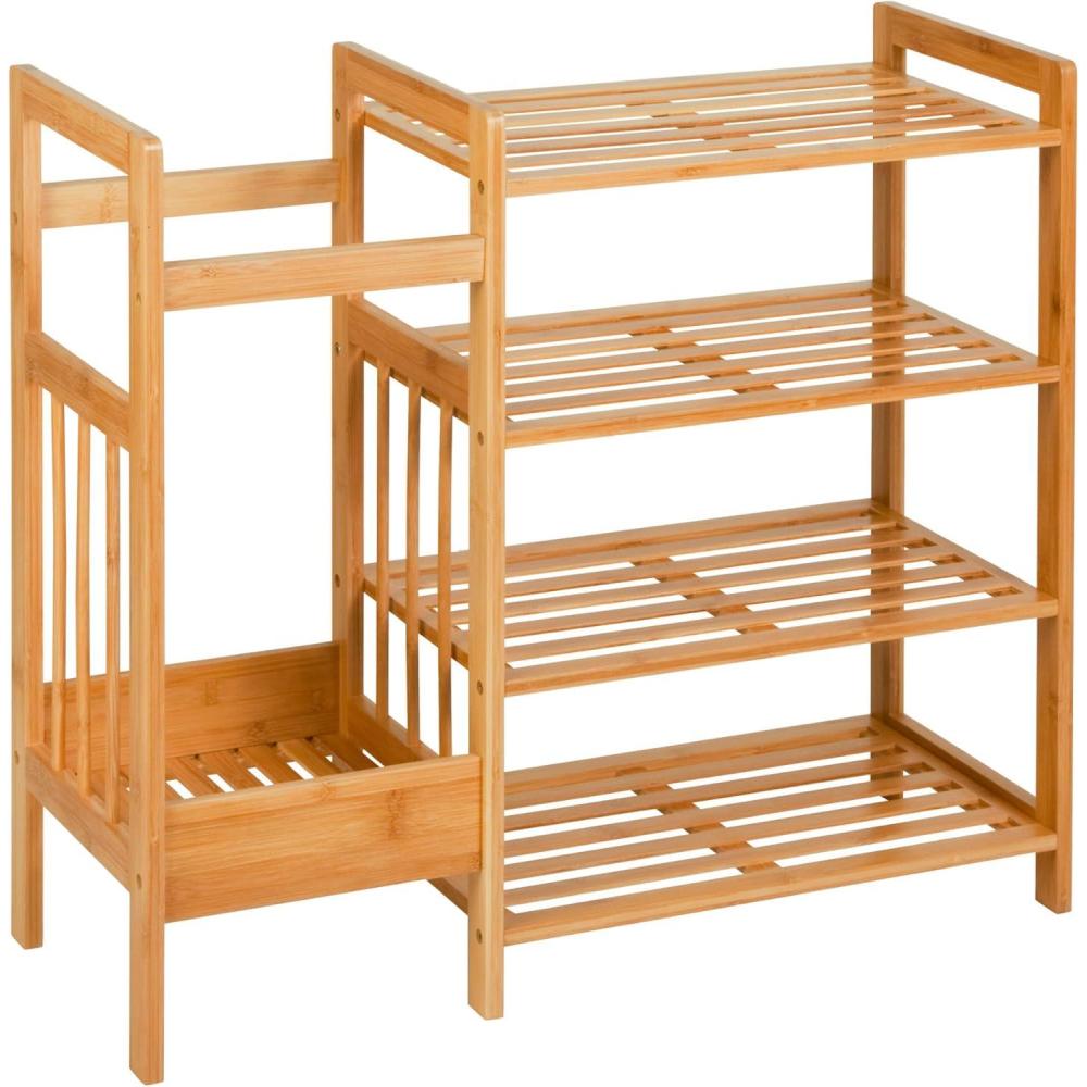 imageHoneyCanDo Bamboo Entryway Organizer with 5 Coat Hooks and 3Tier Shoe Rack MultiPurpose Hall Tree for Entryway amp Mudroom Natural Bamboo Storage Shelf for Bags Hats and Umbrellas