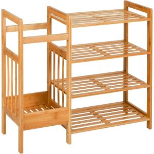 Honey-Can-Do Bamboo Entryway Organizer with 5 Coat Hooks and 3-Tier Shoe Rack – Multi-Purpose Hall Tree for Entryway & Mudroom – Natural Bamboo Storage Shelf for Bags, Hats, and Umbrellas