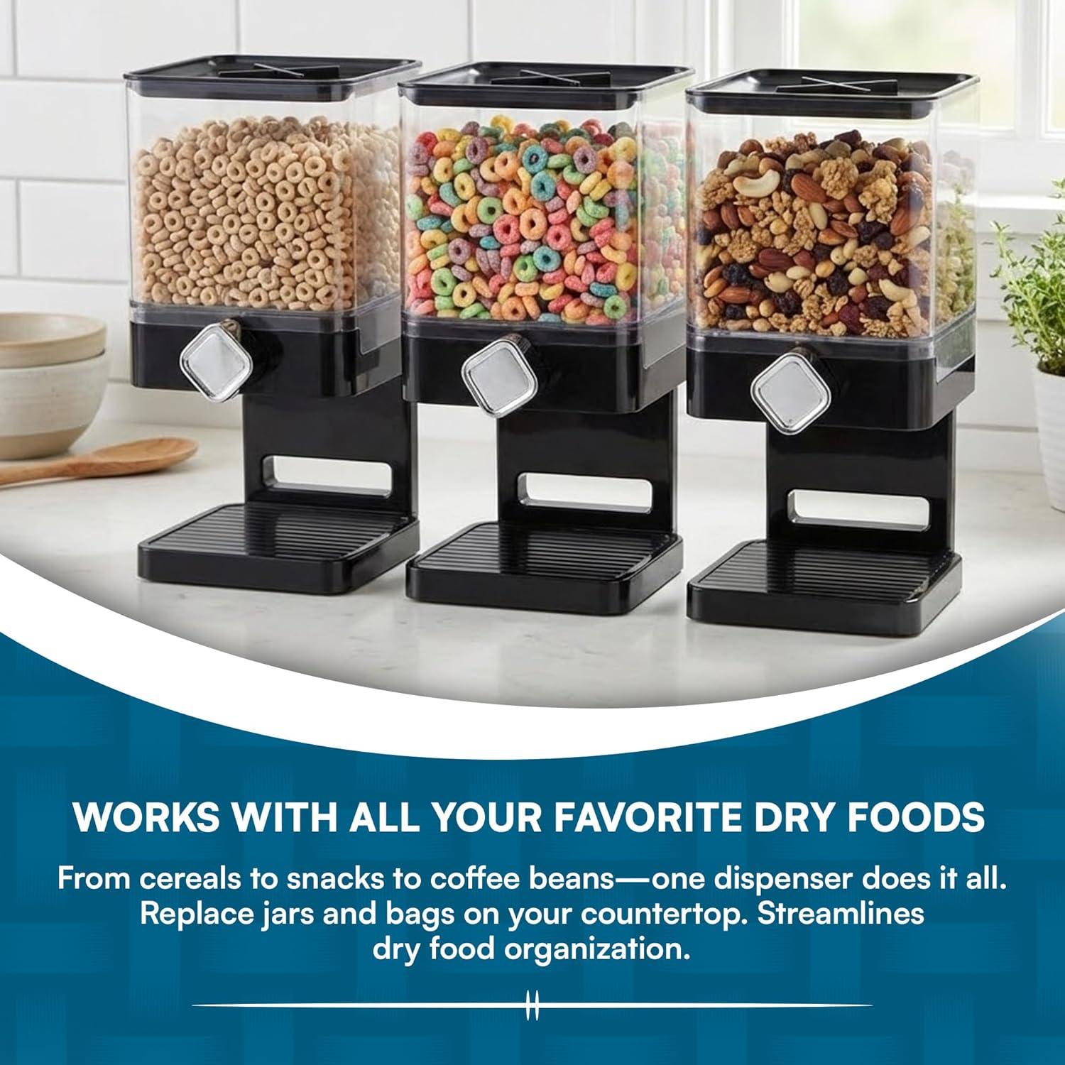 imageHoneyCanDo Zevro Compact Dry Food Dispenser Single Control BlackChromeSingle Dispenser