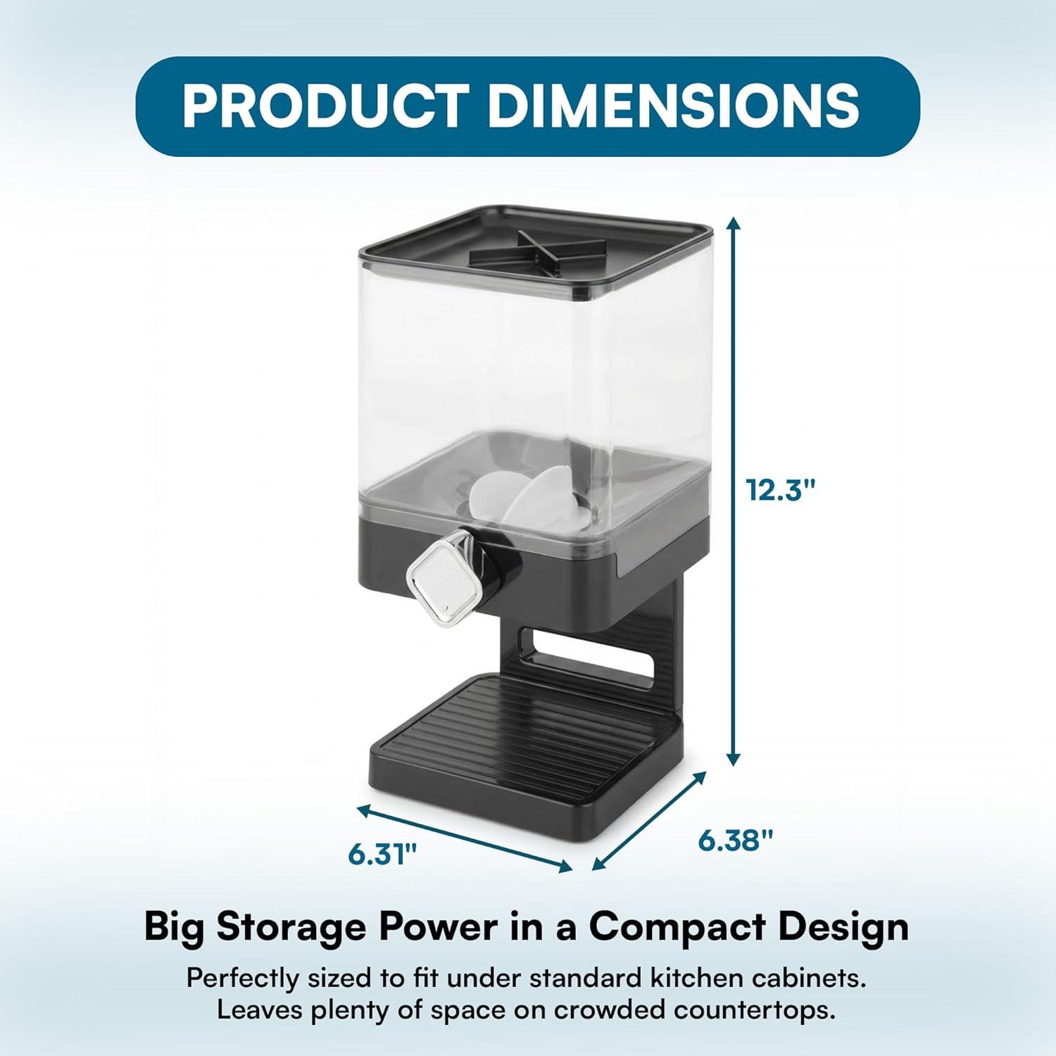 imageHoneyCanDo Zevro Compact Dry Food Dispenser Single Control BlackChromeSingle Dispenser