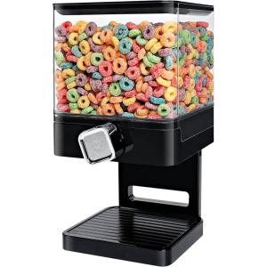 Honey-Can-Do Zevro Compact Dry Food Dispenser, Single Control, Black/Chrome(Single Dispenser)