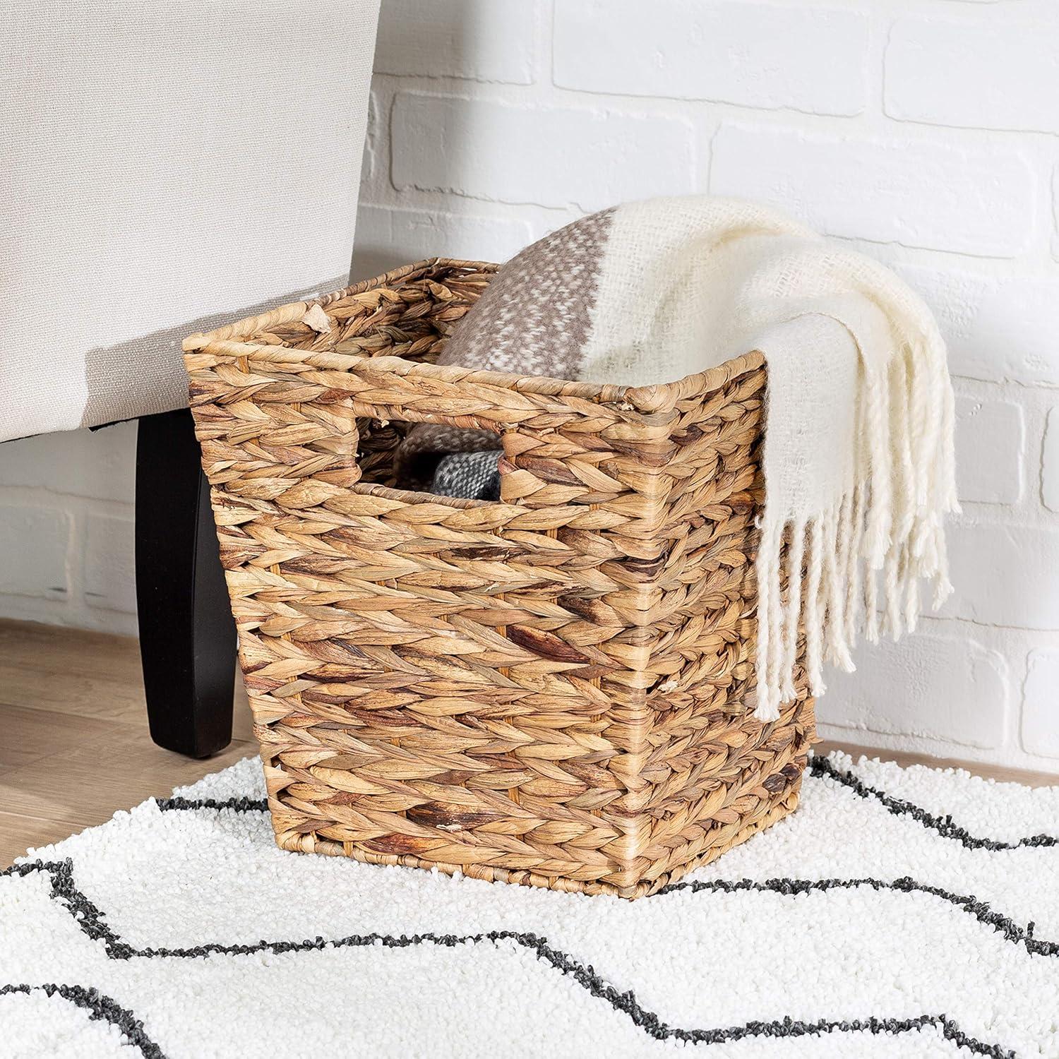 imageHoneyCanDo Natural Water Hyacinth Tall Storage Basket with BuiltIn Handles 1575 x 145 x 12 in Handwoven EcoFriendly Bin105 L X 105 W X 65 H