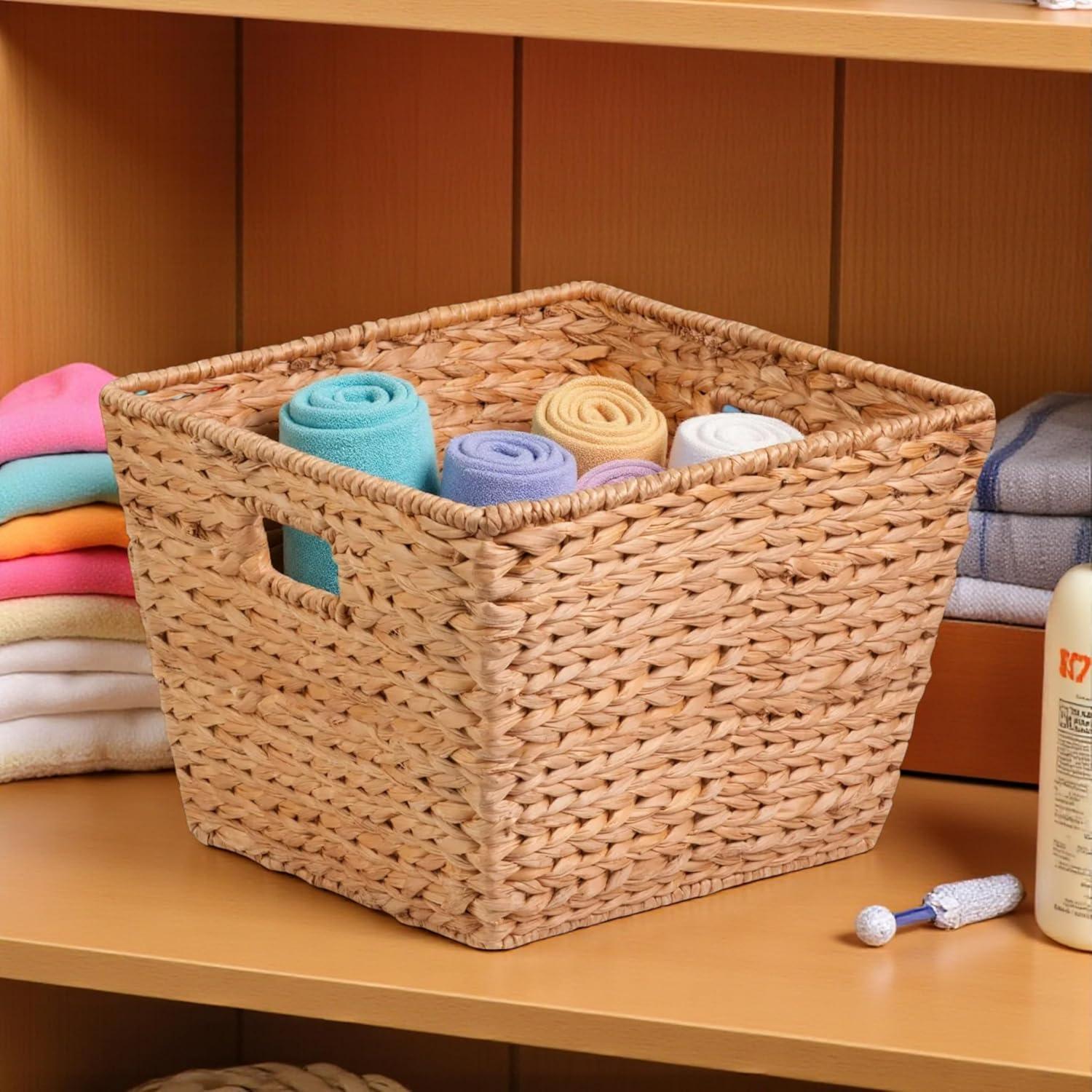 imageHoneyCanDo Natural Water Hyacinth Tall Storage Basket with BuiltIn Handles 1575 x 145 x 12 in Handwoven EcoFriendly Bin15 L x 15 W x 12 H