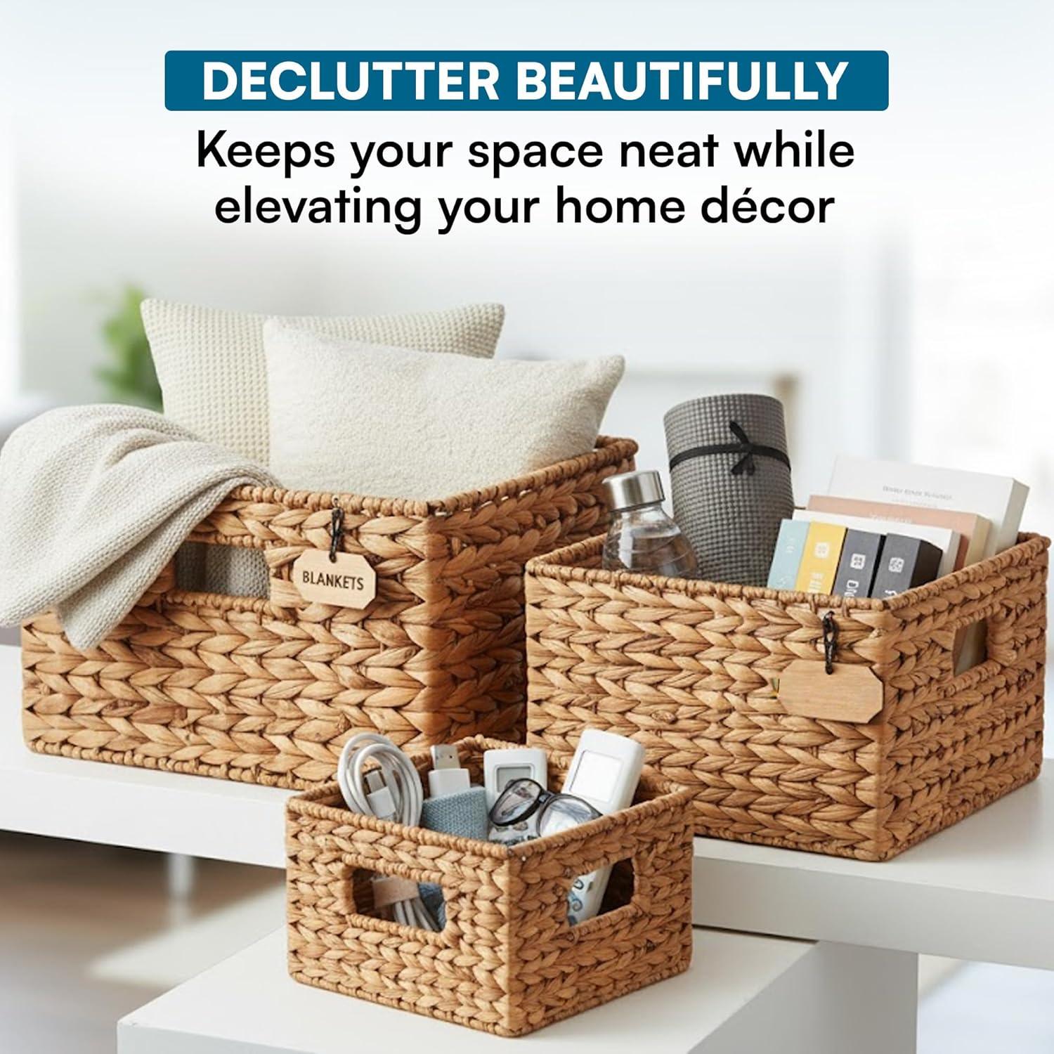 imageHoneyCanDo Natural Water Hyacinth Tall Storage Basket with BuiltIn Handles 1575 x 145 x 12 in Handwoven EcoFriendly Bin9 L x 9 W x 6 H