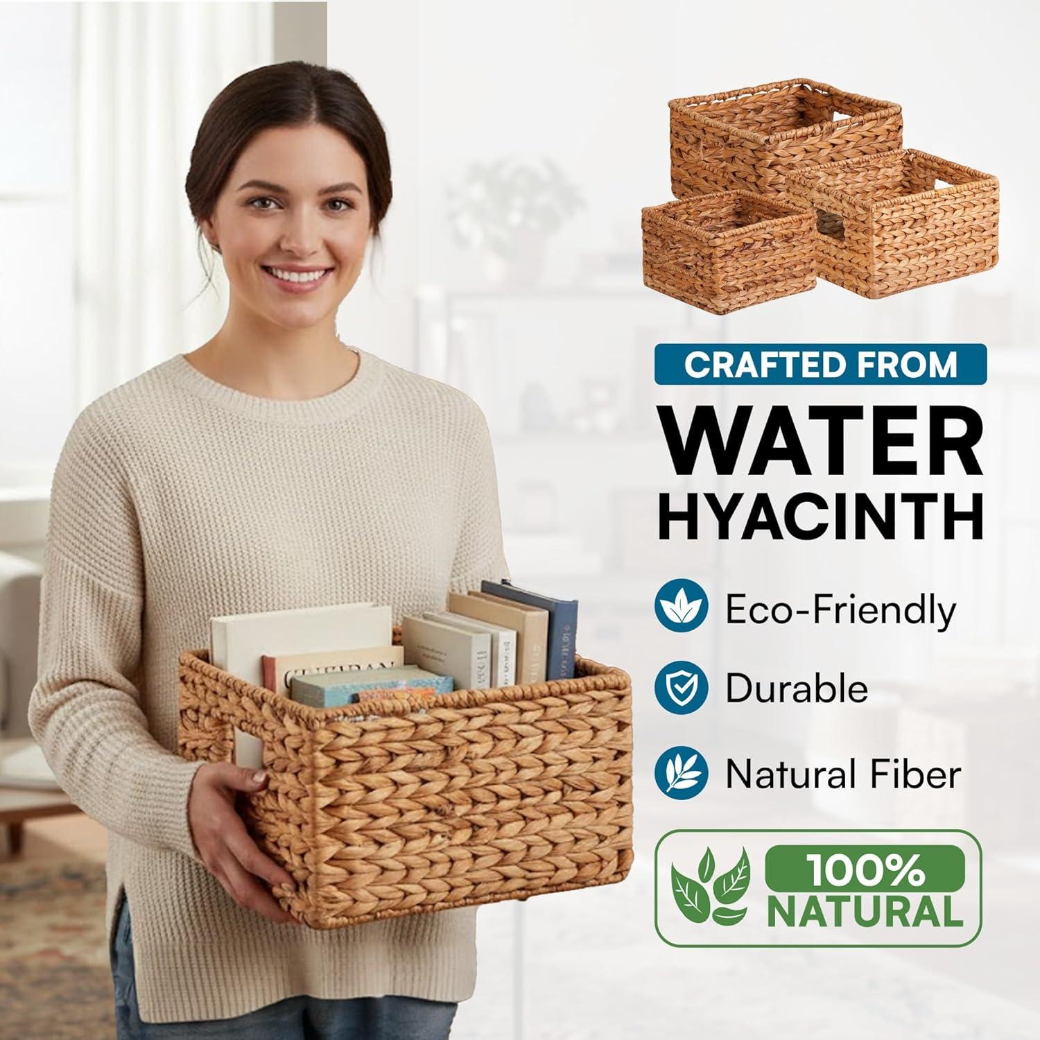 imageHoneyCanDo Natural Water Hyacinth Tall Storage Basket with BuiltIn Handles 1575 x 145 x 12 in Handwoven EcoFriendly Bin9 L x 9 W x 6 H