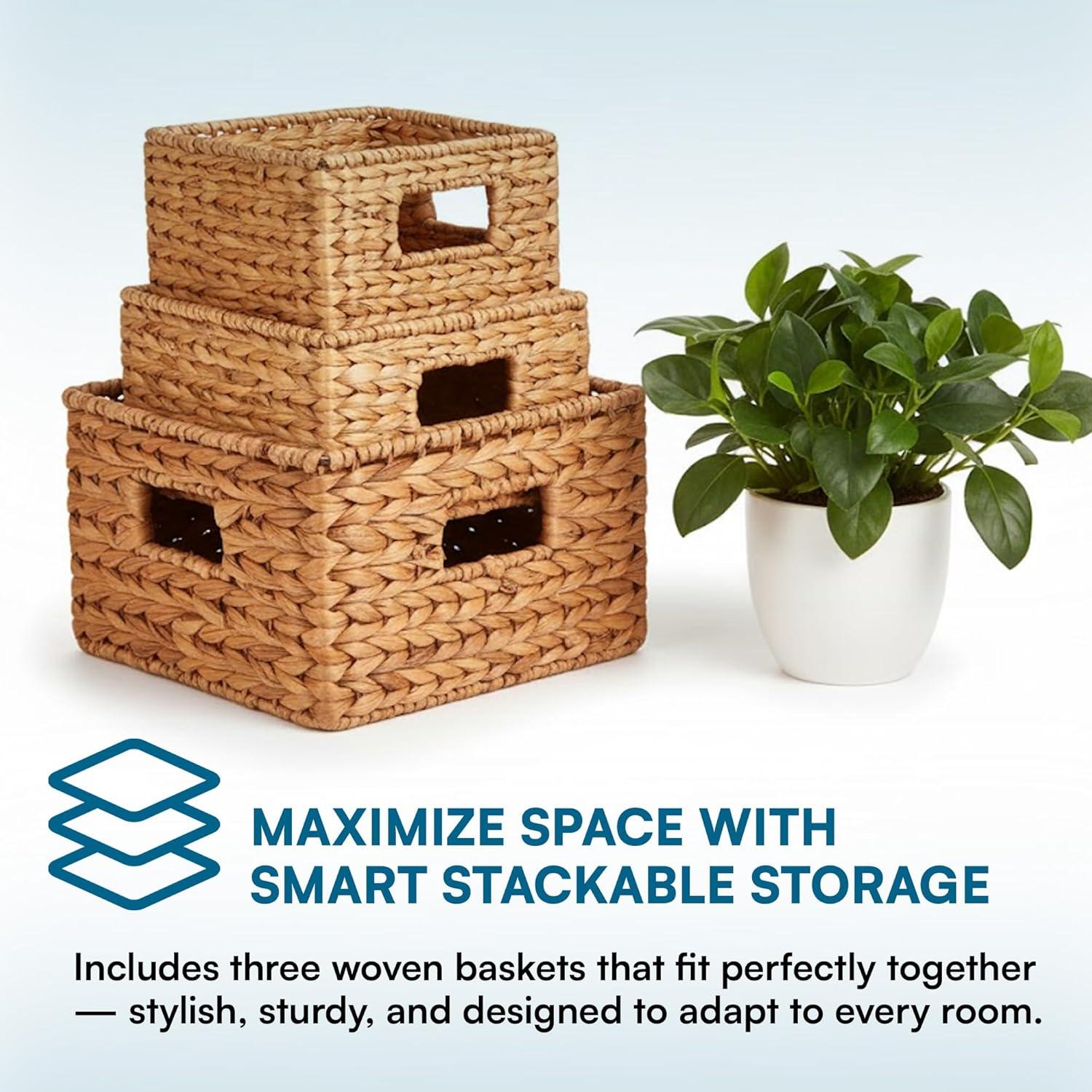 imageHoneyCanDo Natural Water Hyacinth Tall Storage Basket with BuiltIn Handles 1575 x 145 x 12 in Handwoven EcoFriendly Bin9 L x 9 W x 6 H