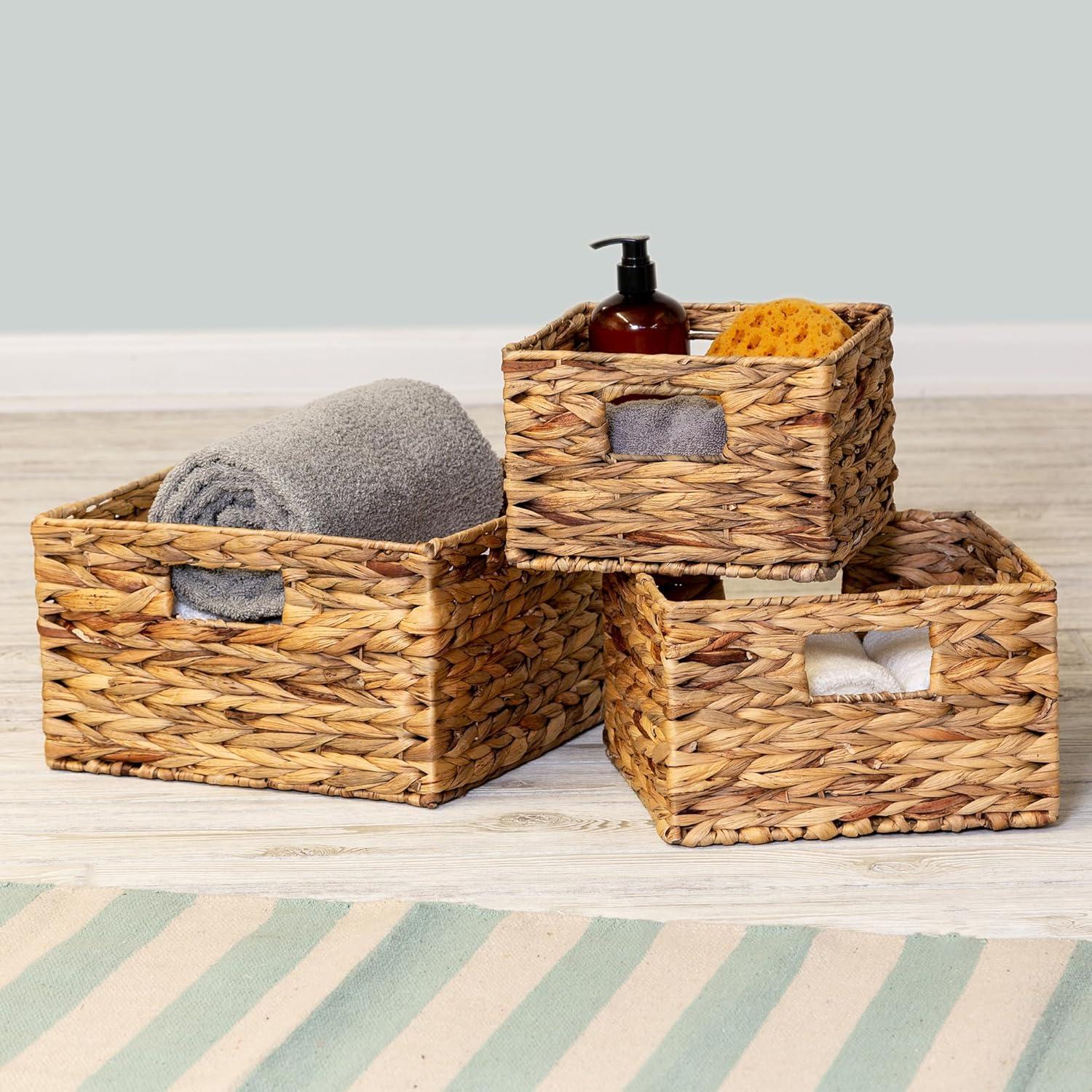 imageHoneyCanDo Natural Water Hyacinth Tall Storage Basket with BuiltIn Handles 1575 x 145 x 12 in Handwoven EcoFriendly Bin9 L x 9 W x 6 H