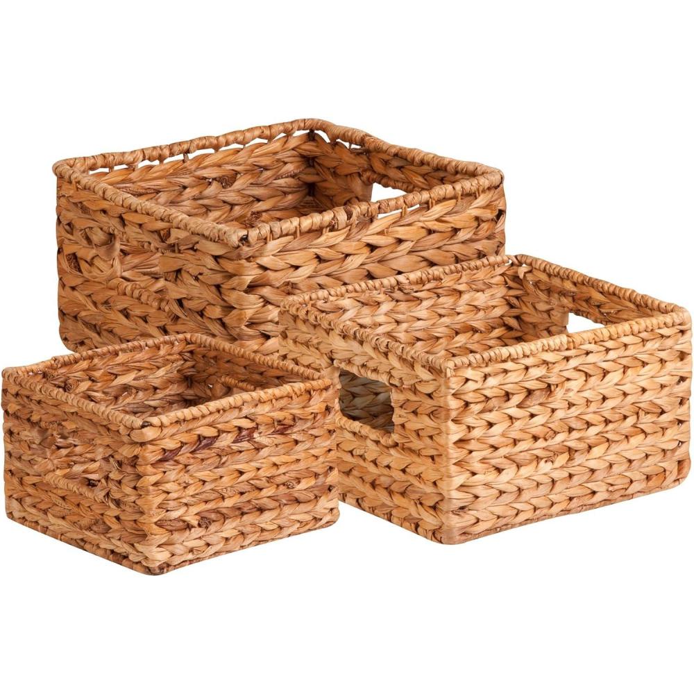 imageHoneyCanDo Natural Water Hyacinth Tall Storage Basket with BuiltIn Handles 1575 x 145 x 12 in Handwoven EcoFriendly Bin9 L x 9 W x 6 H