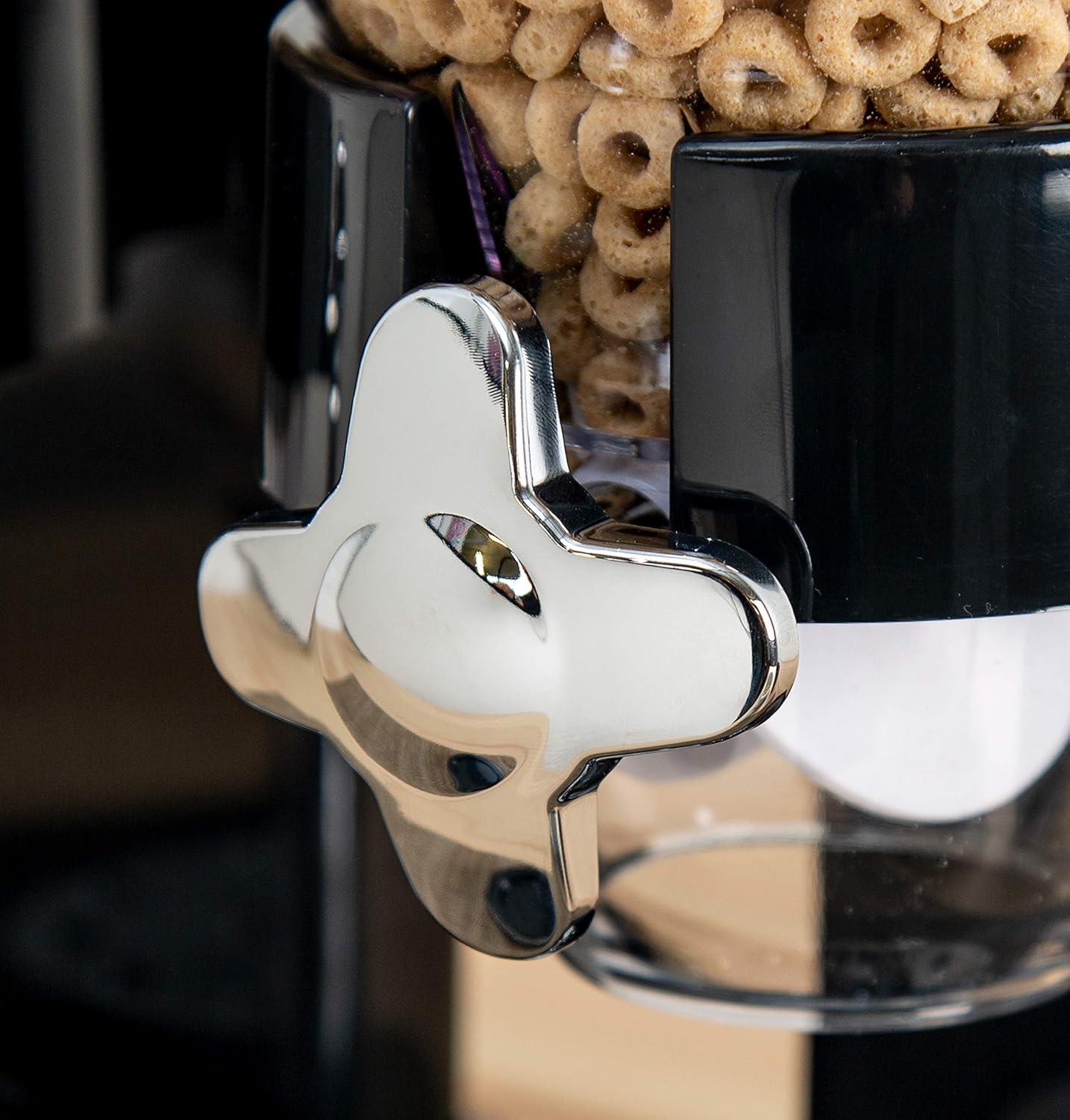 imageHoneyCanDo Zevro Dual Dry Food Dispenser Countertop Cereal Dispenser with Portion Control 175 oz Per Canister Airtight BPAFree Snack Dispenser for Kitchen Organization BlackChrome