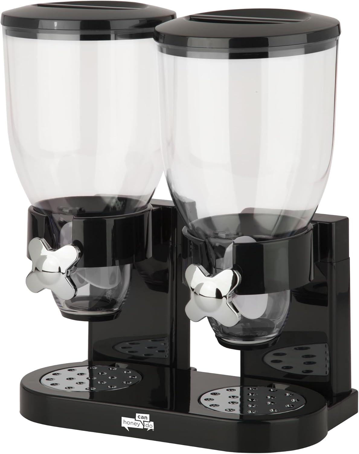 imageHoneyCanDo Zevro Dual Dry Food Dispenser Countertop Cereal Dispenser with Portion Control 175 oz Per Canister Airtight BPAFree Snack Dispenser for Kitchen Organization BlackChrome