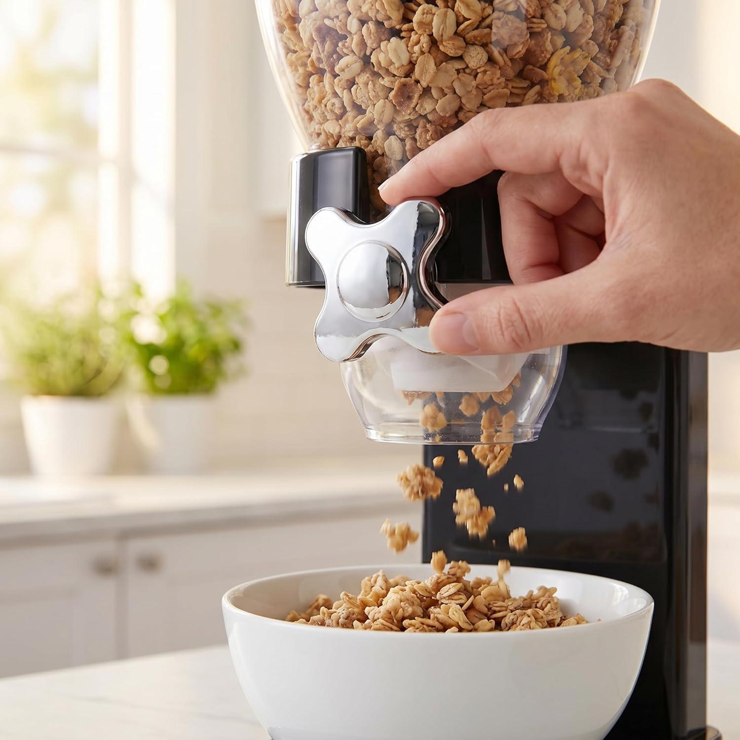 imageHoneyCanDo Zevro Dual Dry Food Dispenser Countertop Cereal Dispenser with Portion Control 175 oz Per Canister Airtight BPAFree Snack Dispenser for Kitchen Organization BlackChrome