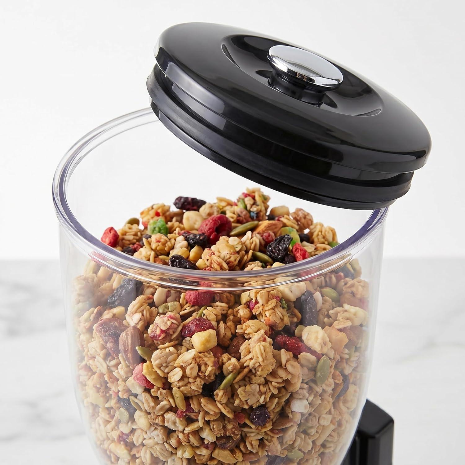 imageHoneyCanDo Zevro Dual Dry Food Dispenser Countertop Cereal Dispenser with Portion Control 175 oz Per Canister Airtight BPAFree Snack Dispenser for Kitchen Organization BlackChrome