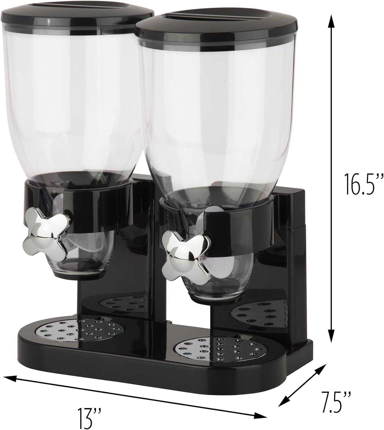 imageHoneyCanDo Zevro Dual Dry Food Dispenser Countertop Cereal Dispenser with Portion Control 175 oz Per Canister Airtight BPAFree Snack Dispenser for Kitchen Organization BlackChrome