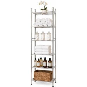 Honey-Can-Do 6-Tier Metal Tower Bathroom Shelf, Narrow Chrome Wire Storage Rack for Small Spaces, Freestanding Organizer for Towels & Toiletries, 12.6 x 11 x 59.8 in(Chrome)