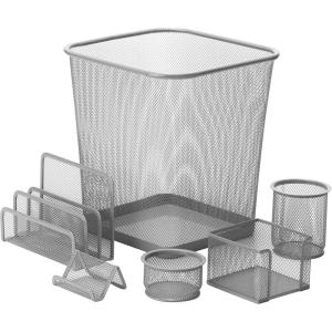 Honey-Can-Do Mesh Desk Set, Silver OFC-06206 Silver, 10.8″ x 12.4″, 6 Pcs(Silver)