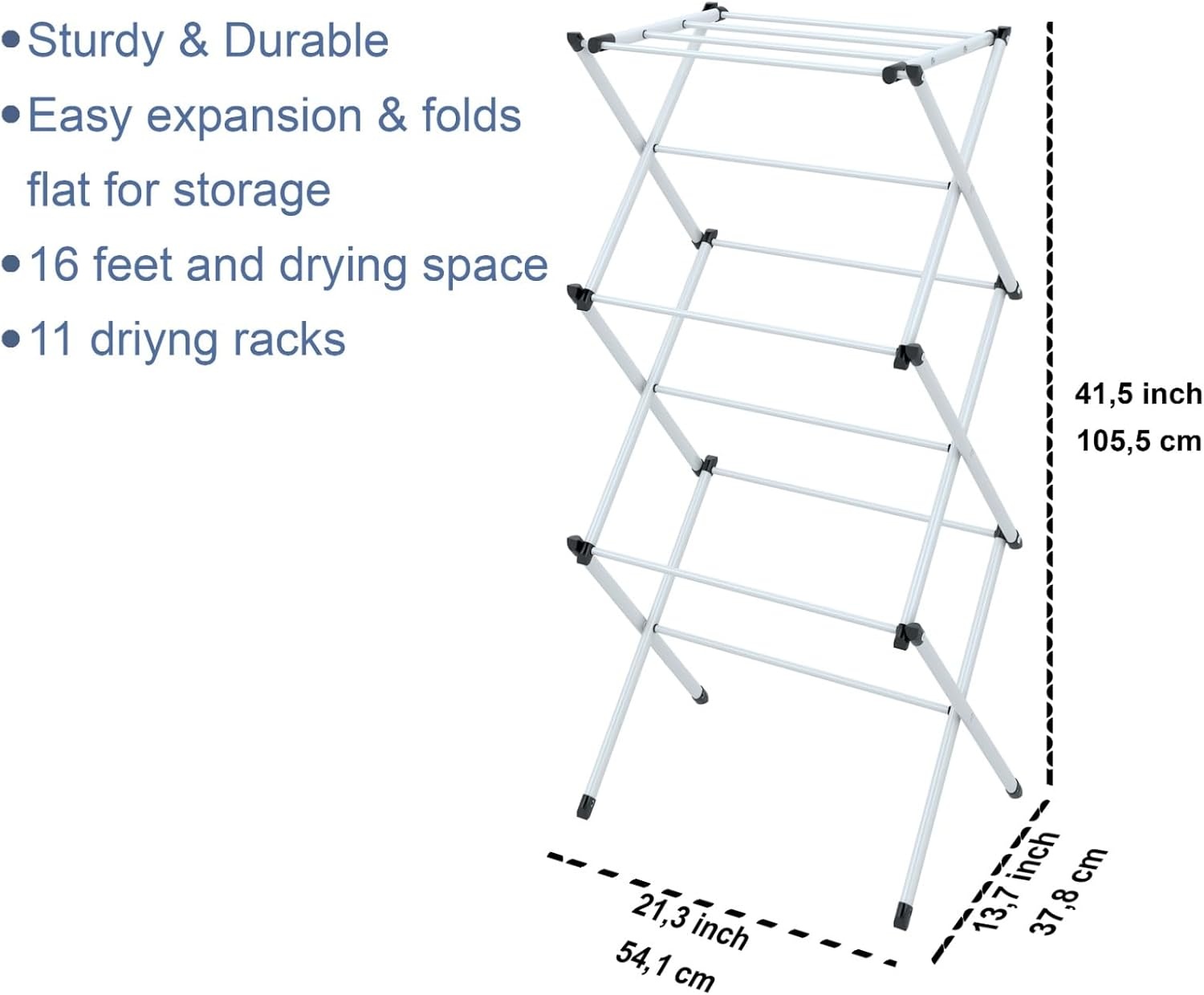 imageHoneyCanDo 3Tier Folding Metal Clothes Drying Rack Portable Accordion Laundry Drying Stand 16 Ft Drying Capacity Compact SpaceSaving Design for Apartments amp Small Spaces21 W