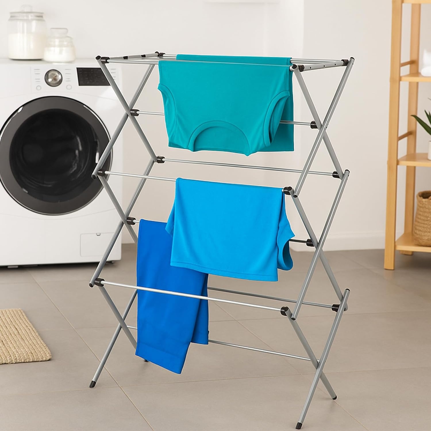 imageHoneyCanDo 3Tier Folding Metal Clothes Drying Rack Portable Accordion Laundry Drying Stand 16 Ft Drying Capacity Compact SpaceSaving Design for Apartments amp Small Spaces29 W