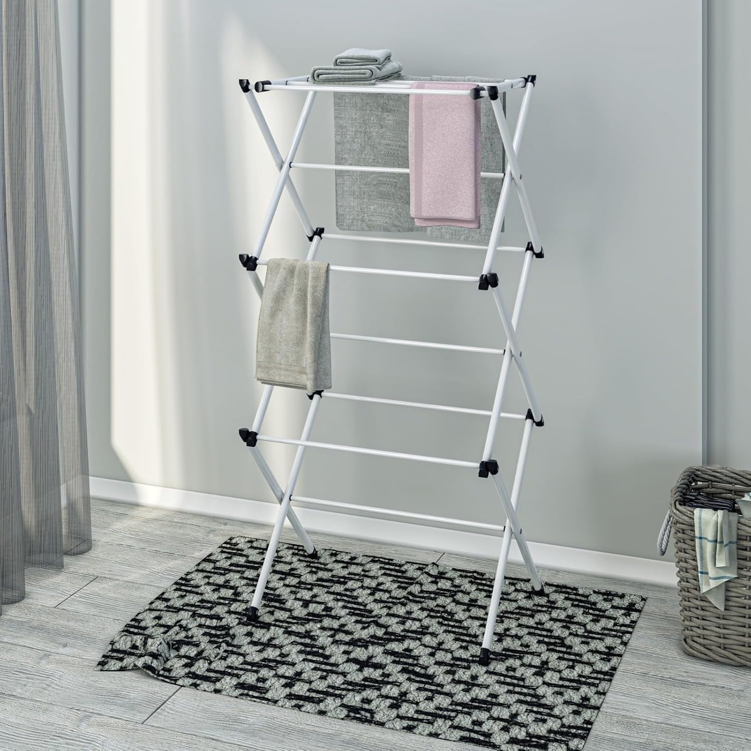 imageHoneyCanDo 3Tier Folding Metal Clothes Drying Rack Portable Accordion Laundry Drying Stand 16 Ft Drying Capacity Compact SpaceSaving Design for Apartments amp Small Spaces21 W