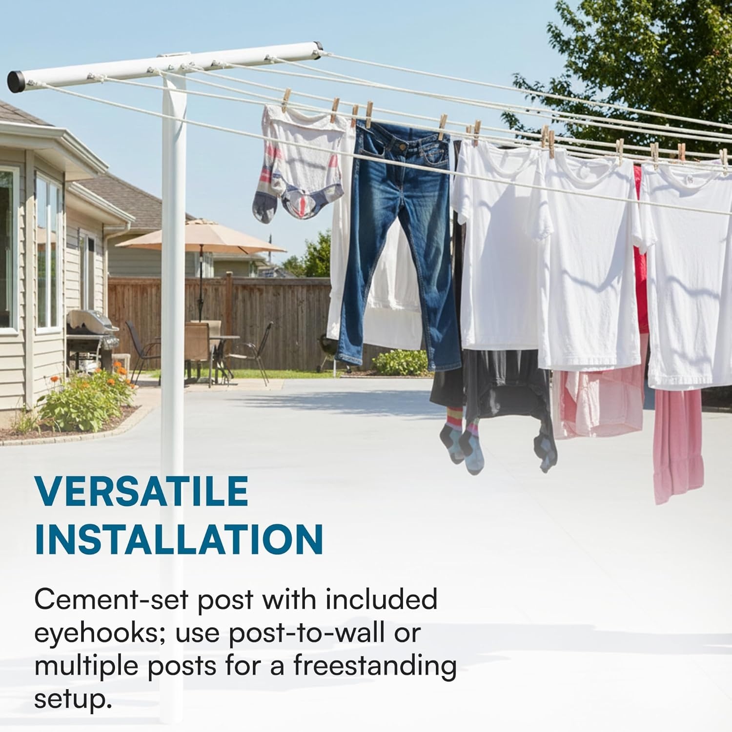 imageHoneyCanDo 7Line Outdoor Clothes Drying Pole Weatherproof TPost Clothesline for Backyard amp Garden Large Capacity Air Dryer for Sheets Towels amp Apparel