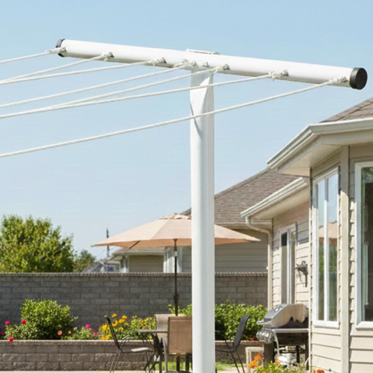 imageHoneyCanDo 7Line Outdoor Clothes Drying Pole Weatherproof TPost Clothesline for Backyard amp Garden Large Capacity Air Dryer for Sheets Towels amp Apparel
