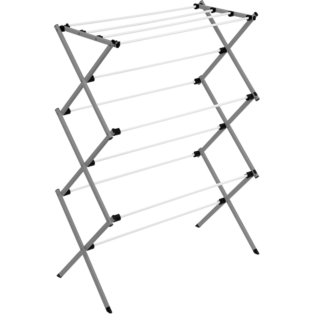 imageHoneyCanDo 3Tier Folding Metal Clothes Drying Rack Portable Accordion Laundry Drying Stand 16 Ft Drying Capacity Compact SpaceSaving Design for Apartments amp Small Spaces29 W