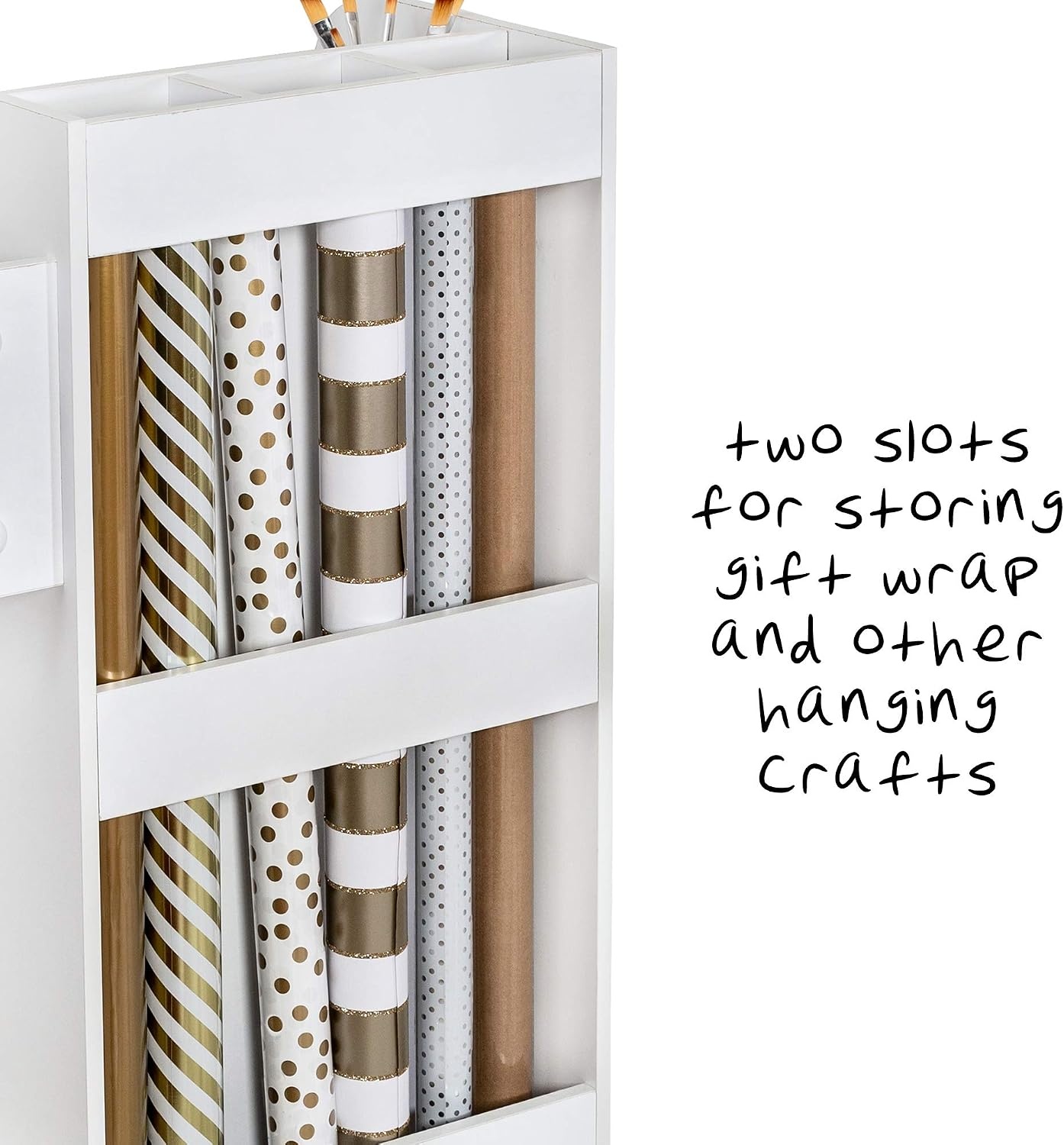 image:imageHoneyCanDo Deluxe Rolling Craft Storage Cart with Locking Wheels Organizer for 30inch Wrapping Paper Ribbon Spools Tools amp Supplies 3 Drawers amp Open ShelvesStorage Cart