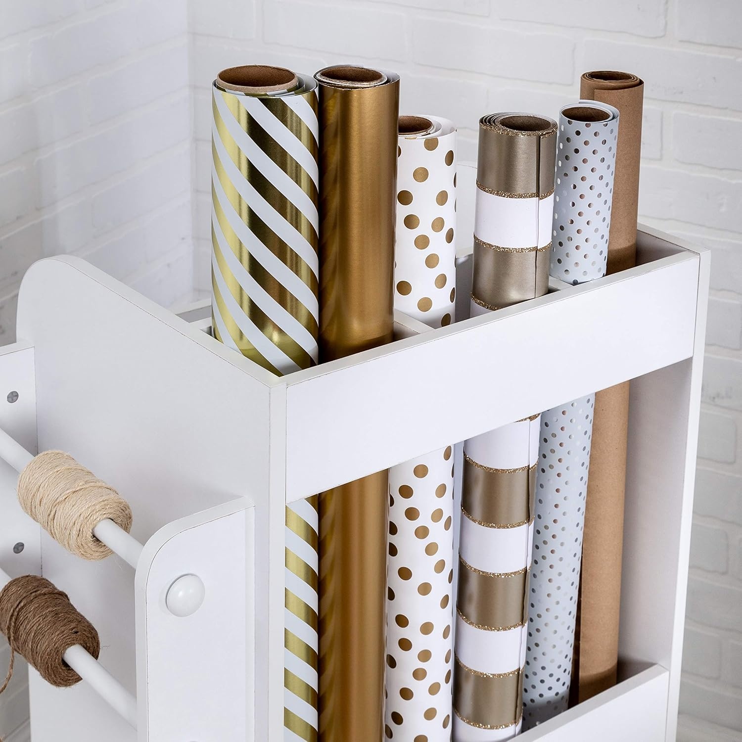 image:imageHoneyCanDo Deluxe Rolling Craft Storage Cart with Locking Wheels Organizer for 30inch Wrapping Paper Ribbon Spools Tools amp Supplies 3 Drawers amp Open ShelvesStorage Cart