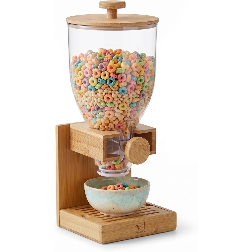 image:imageHoneyCanDo Compact Dry Food Dispenser Single Control amp Snack Storage Container for Countertop or Pantry Bamboo175 oz