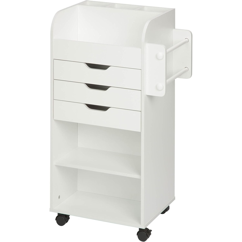 image:imageHoneyCanDo Deluxe Rolling Craft Storage Cart with Locking Wheels  Organizer for 30inch Wrapping Paper Ribbon Spools Tools amp Supplies  3 Drawers amp Open ShelvesStorage Cart